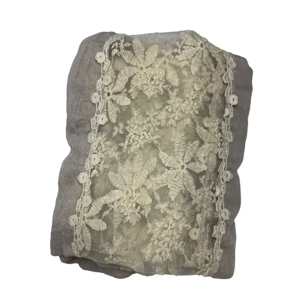 Circle Infinity Scarf‎ Taupe Lace Embroidered Cream Flowered Appliquéd Romantic